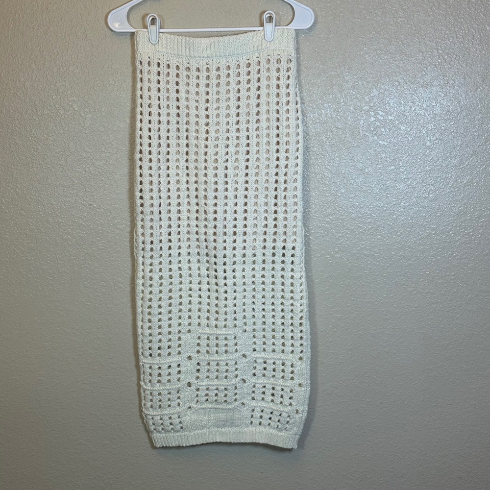 525‎ America Midi Skirt Christina Knit Ivory Cotton Blend Crochet Lined SZ S NWT